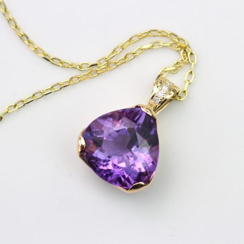 Amethyst and Diamond Trillion Shape Pendant