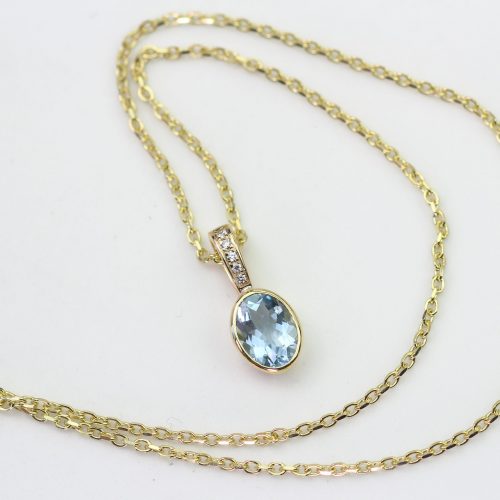 Aquamarine and Diamond Oval Pendant