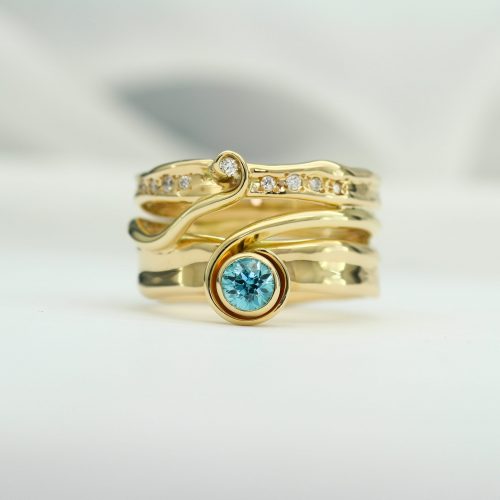 Blue Zircon and Diamond Origins Ring