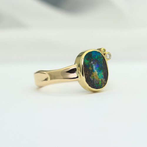 Opal White and Yellow Diamond Ring