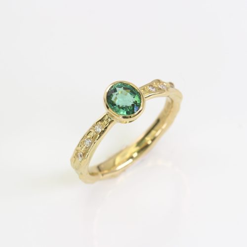 Green Tourmaline and Diamond Ring In 18 Carat Yellow Gold