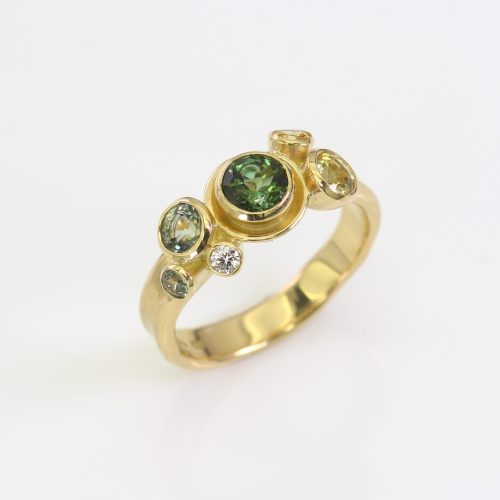 Green and Yellow Tourmaline and Diamond 18 Carat Gold Ring